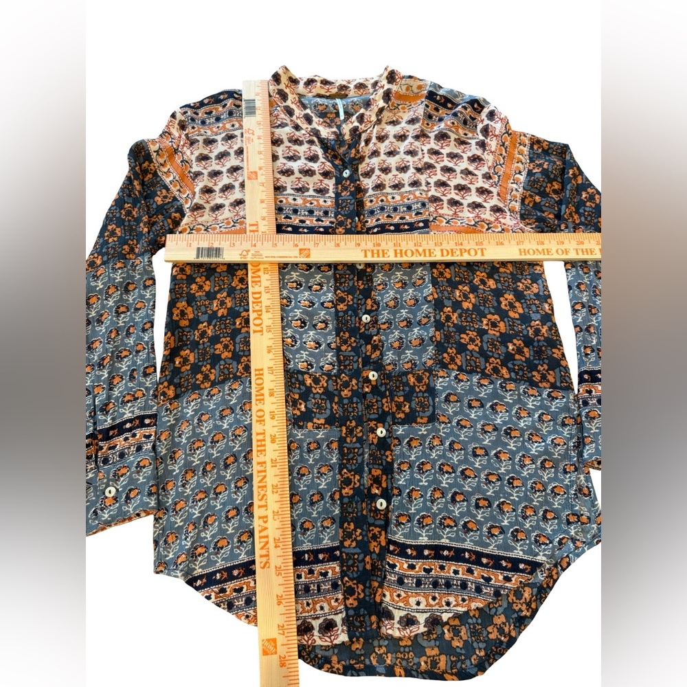 Free People XS Boho Patchwork Button Front Blouse - image 3